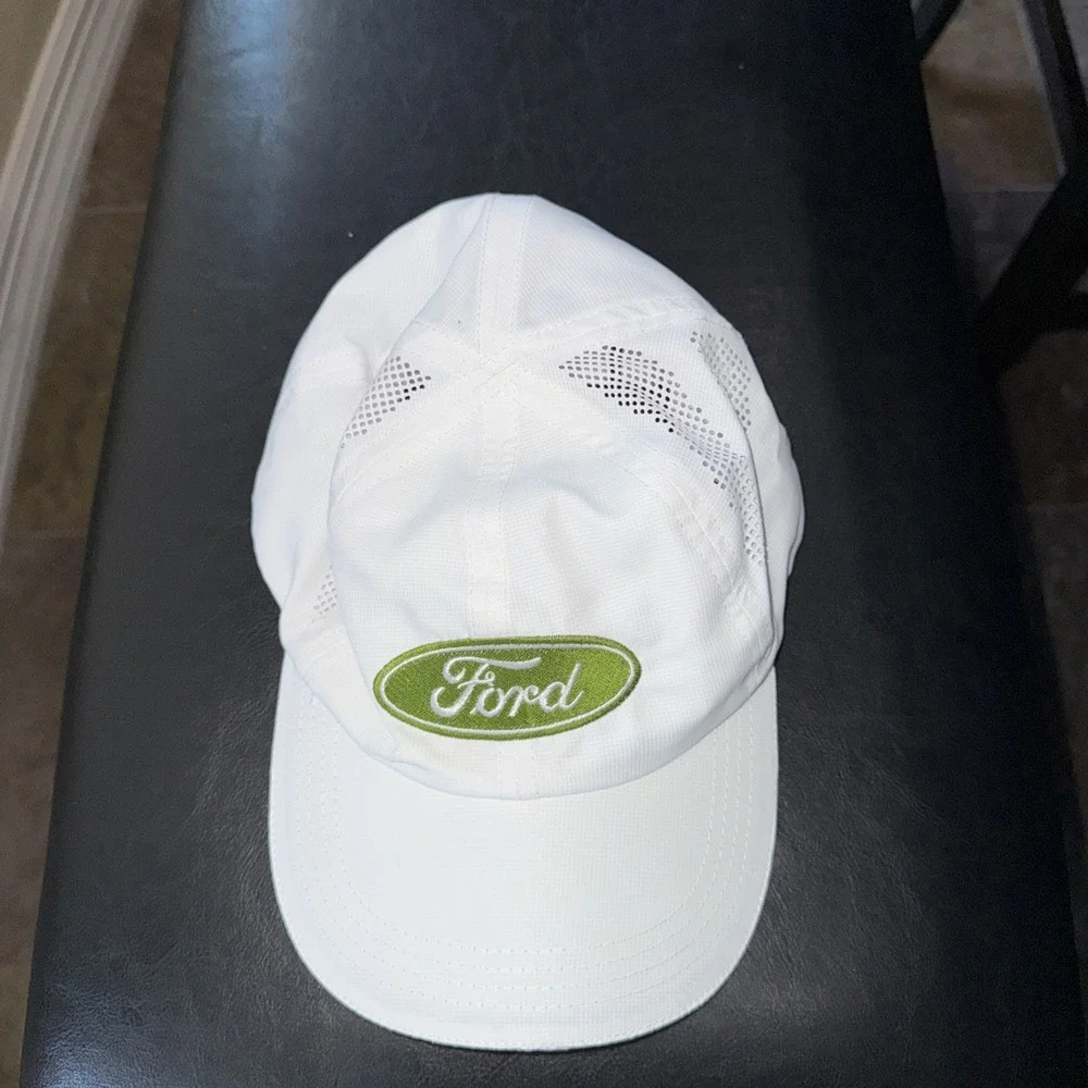 Ford Oval Hat - White w/ Embroidered Green Emblem Logo (Golf Hat)